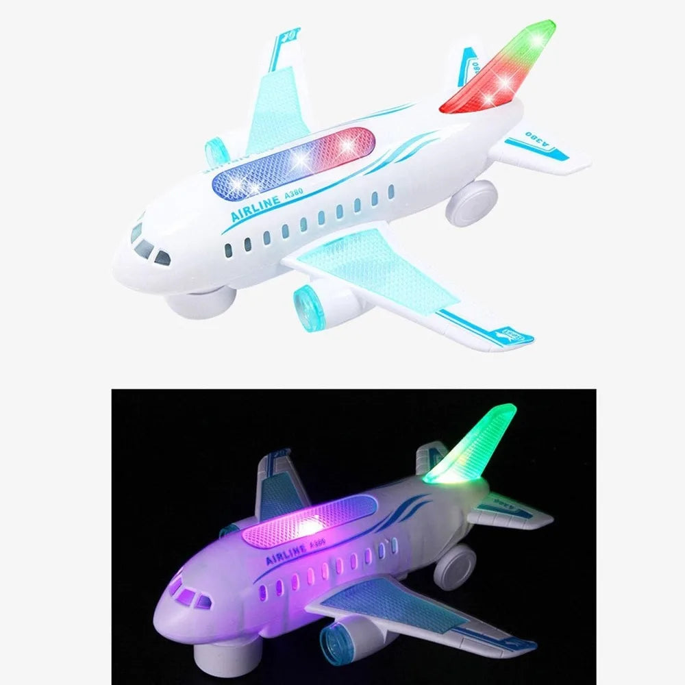 Aeroplane Toy Electric Airplane Toy with Flashing LED Lights & Sounds Bump and Go Musical Birthday Gift for Kids Boys Girls