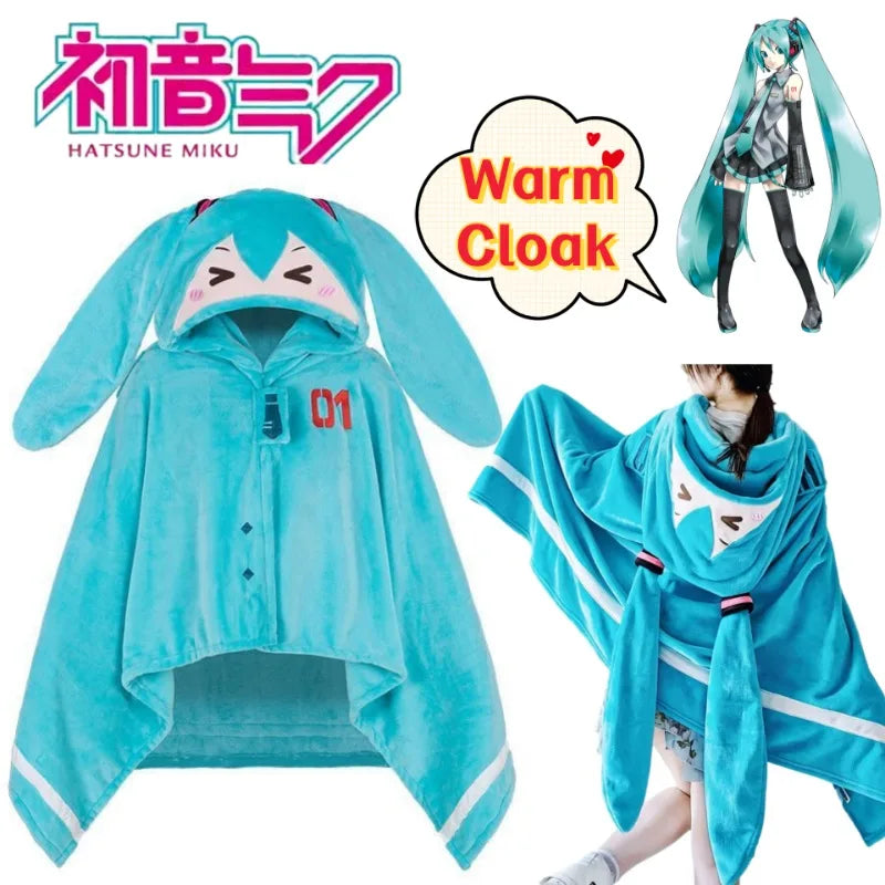 Hatsune Miku Anime Merchandise Fashionable and Personalized Cloak Cape for Men and Women Soft and Comfortable Flannel Warm Shawl