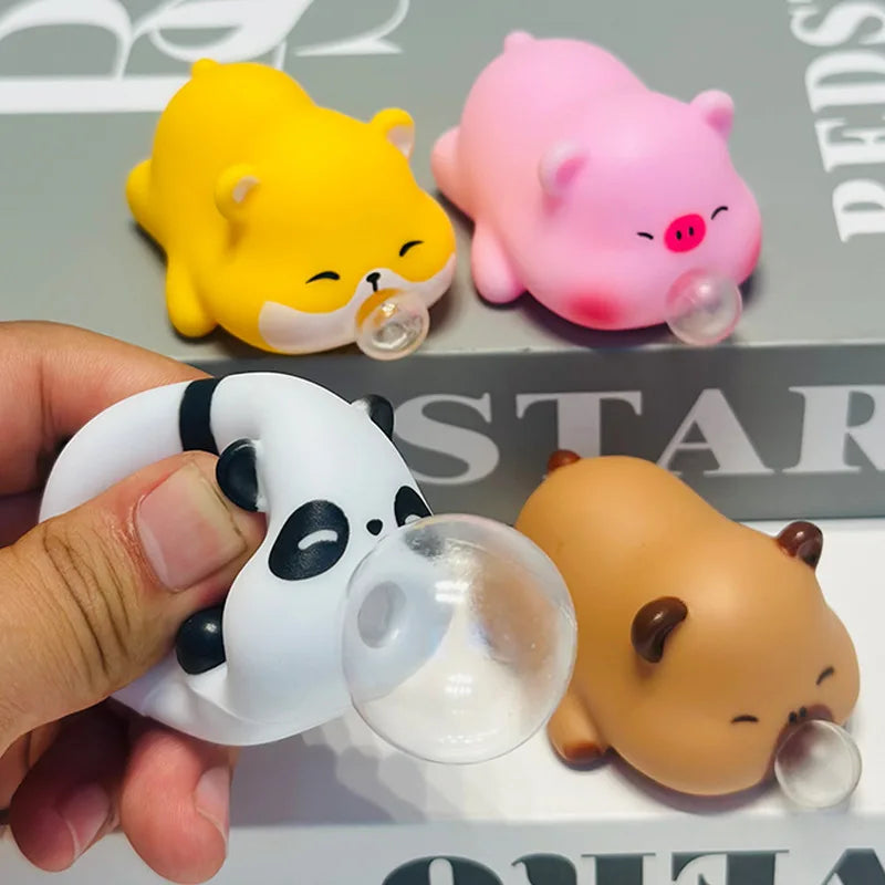 Funny Bubble Blow Squishy Toy Pop Out Squeeze Toys Cartoon Animal Panda Capybara Squishies Stress Relief Fidget Toy Party Gift