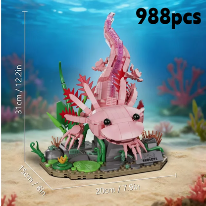 998Pcs Axolotl Building Blocks Set, Creative Amphibian Animal Model, DIY Assembly Bricks Toy, Desktop Decor Gift for Kids Adults