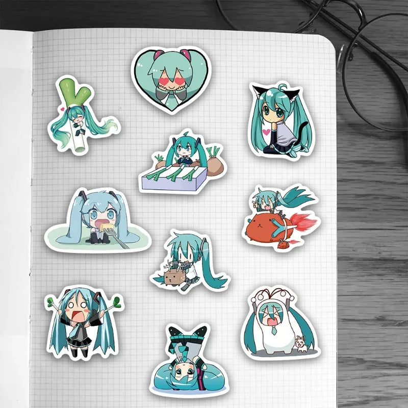 50pcs Hatsune Miku sticker pack cartoon anime VOCALOID DIY for suitcases notebooks cups waterproof stickers graffiti toys gifts