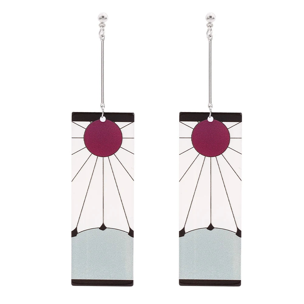 Anime Demon Slayer Earrings Sun Goddess Pattern Tanjiro Cosplay Charm Earrings Personality Fashion Ear Clips Party Jewelry Gifts