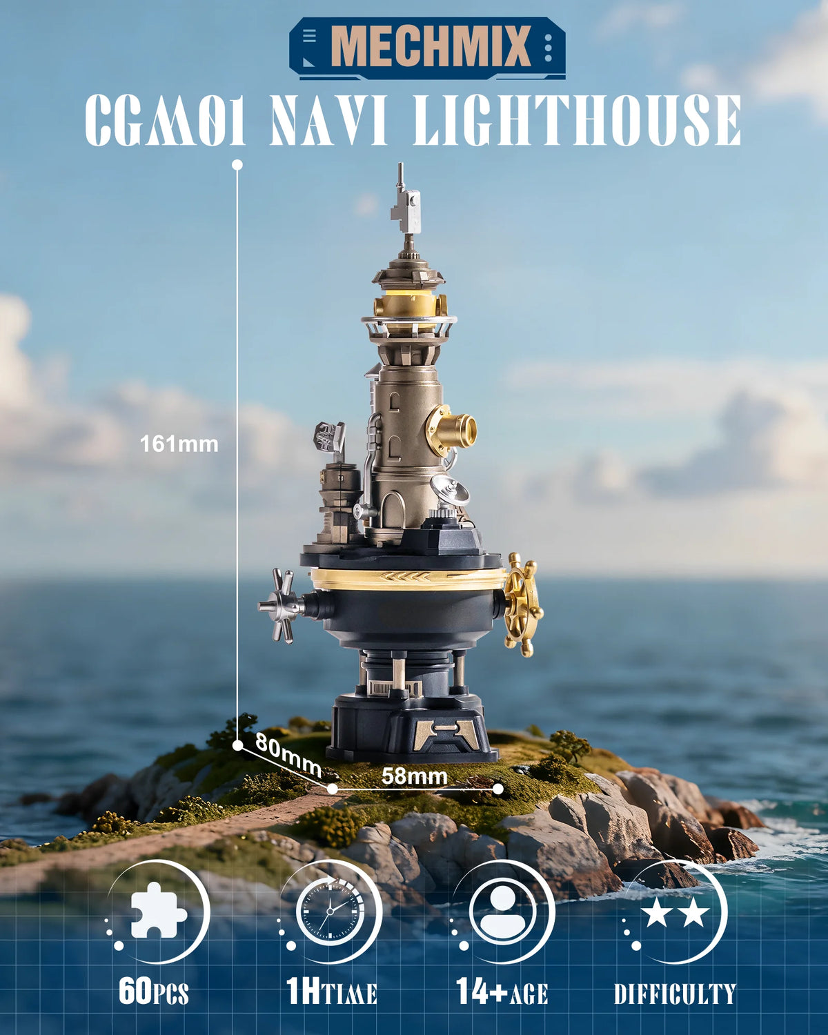 ROKR Navi Lighthouse Mechanical 3D Puzzle with Light, DIY Metal Toy Assembly Kit, Adult Gift, Connectable to Mechmix Series