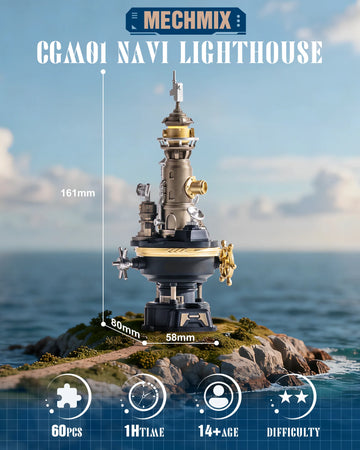 ROKR Navi Lighthouse Mechanical 3D Puzzle with Light, DIY Metal Toy Assembly Kit, Adult Gift, Connectable to Mechmix Series