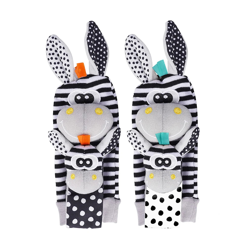 4PCS/SET Baby Rattle Toys Cute Stuffed Animals Wrist Rattle Foot Finder Socks 0~12 Months For Infant Boy Girl Newborn Gift