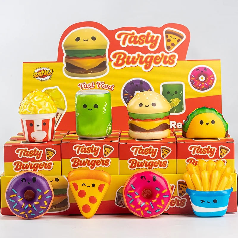 12pcs/Set Simulation Food Squishy Hamburger Fries Capybara Axolotl Squeeze Toy Stress Relief Decompression Toys