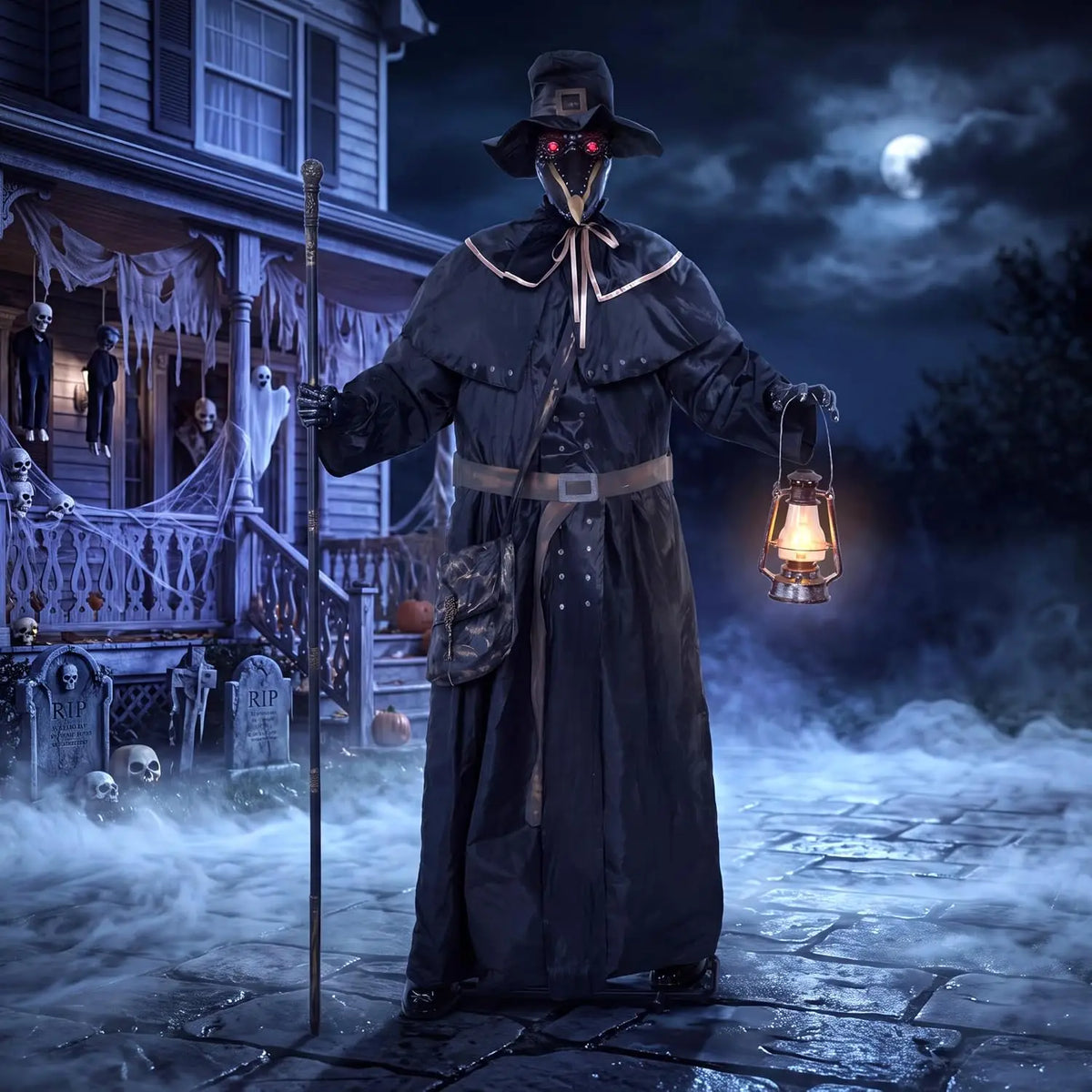 72" Animatronics Witch Outdoor Halloween Decorations with Cane Life Size Animated Ghost Haunted House Prop Décor with Creepy Sound and Light-up Eyes, Party Supplies