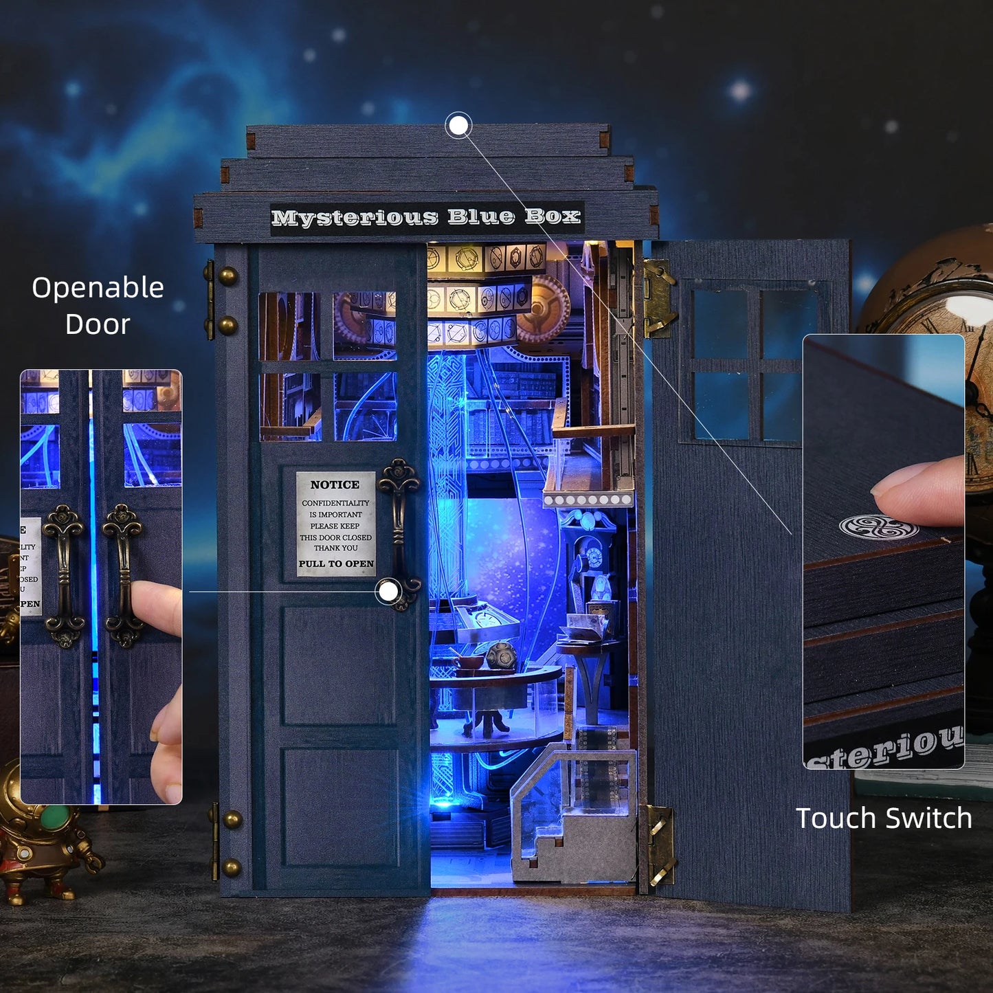 Book Nook Kit Mysterious Telephone Booth DIY Wooden Puzzle Handmade Bookshelf Dollhouse Model Bookend Building Home Decoration