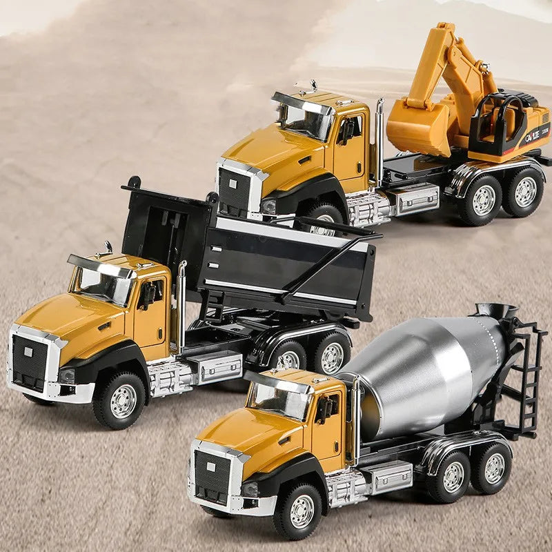 1:50 Alloy Truck Model Engineering Vehicle Excavator Bulldozer Head Dumper Truck Crane Tanker Toys For Children's Gifts