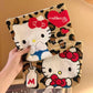 NEW Hello Kitty Leopard round Plush Storage Bag Black Leather Kitty cat Coin Wallet Makeup Travel Storage Large capacity BagGift