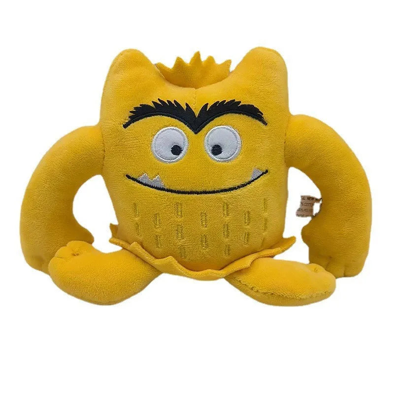 High-quality set of 6 plush toys of emotional little monsters. Colorful cartoon monster soft dolls. Children's festival gifts.
