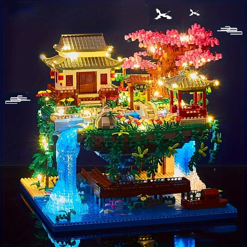 3319PCS Cherry Blossom Building Set, Japanese Architecture Sakura Micro Block Building Set for Adults, Collectible Creative Gift