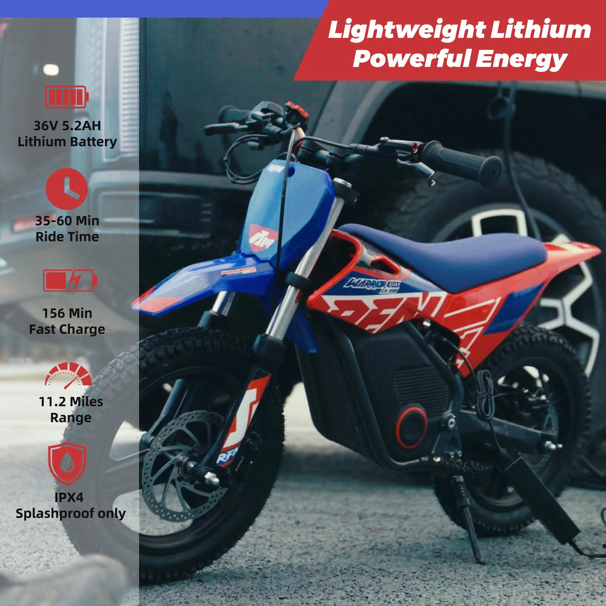 RFN Warrior Kids Electric Dirt Bike | Kids Electric Off-Road Motorcycle |  Speed Ride |Multi-Speed,Outdoor Ride for Age 3-8