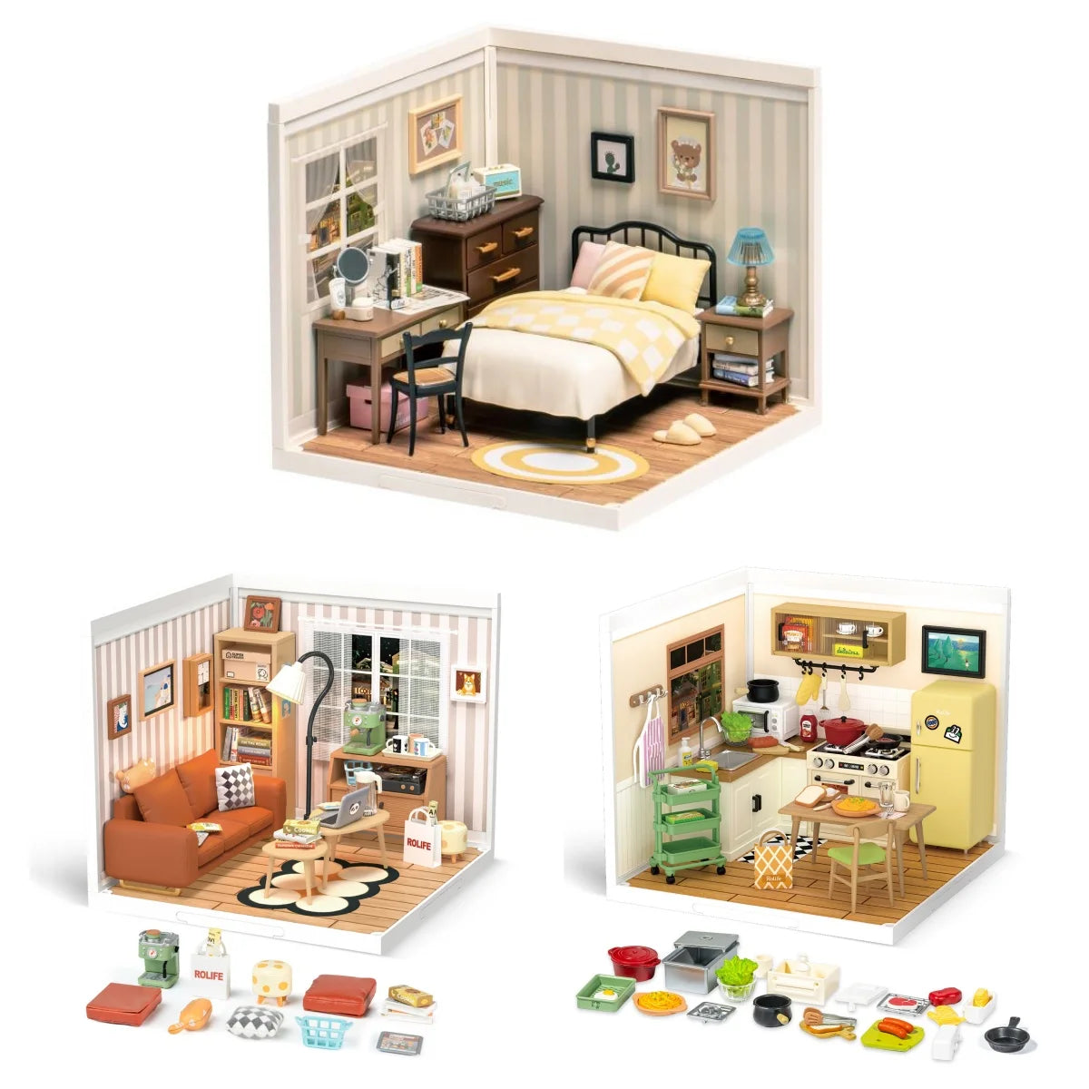 Rolife DIY Miniature House Kit Sweet Dream Bedroom Super Creator Dollhouse 3D Puzzle Model Building Kit with LED for Home Decor