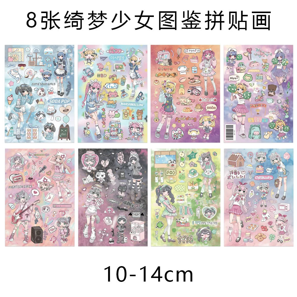16Sheets Fantasy Dream Girl's Illustrated Guide Graffiti Stickers DIY Toys for Phone Bottle Travel Bag Decals Creative Gifts