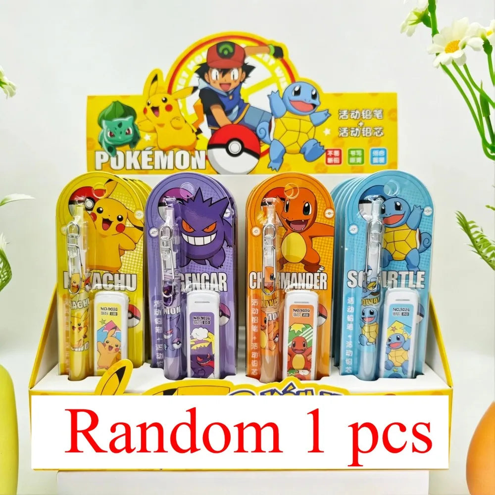 Pokemon Pikachu Mechanical Pencil Set Cartoon Squirtle Psyduck 0.5Mm Drawing Pencils School Office Study Stationery Gifts