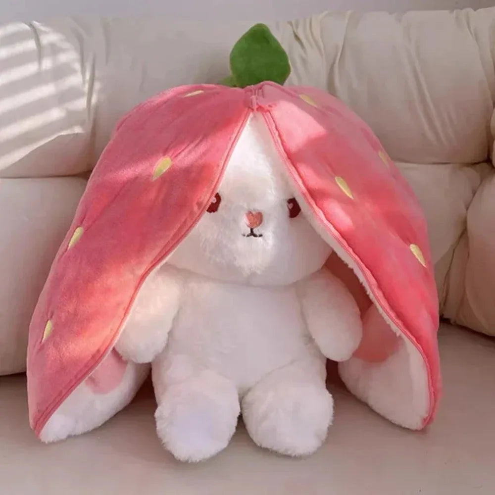 HOT Cute Strawberry Carrot Rabbit Plush Toy Stuffed Creative Into Fruit Transform Baby Cuddly Bunny Doll for Kid Birthday Gift