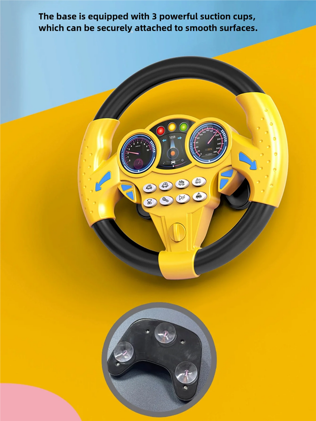Children's Steering Wheel Toy, Simulated Co-Pilot 360-Degree Rotating Music Steering Wheel, Educational Enlightenment Toy