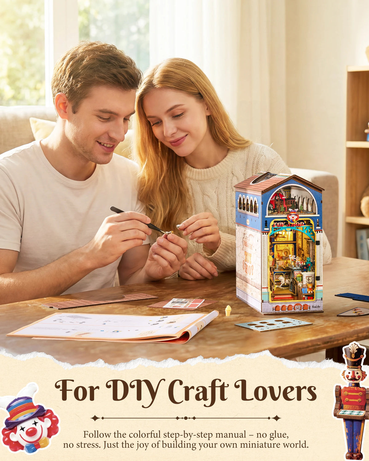 Rolife DIY Book Nook Kit 3D Puzzle Treasure Toy Shop Wooden Bookends Craft Kit with LED Light for Bookshelf Decor Brain Teasers Dollhouse Jigsaw for Holiday Gift