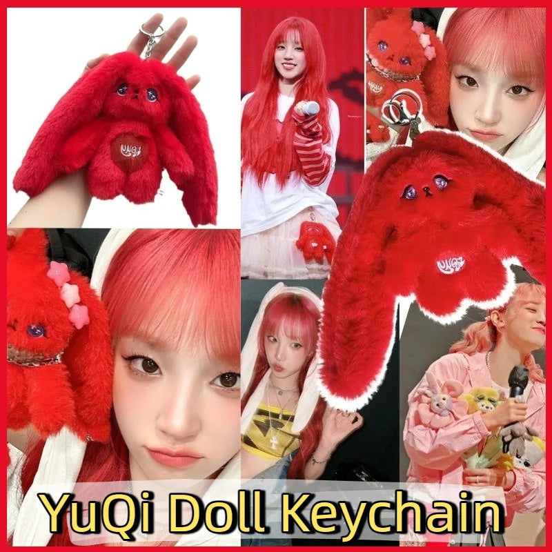 New Yuqi Cute 15cm Red Rabbit Plush Toy Keychain Cartoon Red Rabbit Backpack Pendant,Celebrity Fans Support Collection Gift