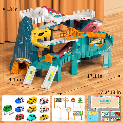 Boys Dinosaur Race Track Playset - Dinosaur Rolling Hill Car Track Cars Ramp Track Toys Toys Mountain Track, Mini Cars For Kids