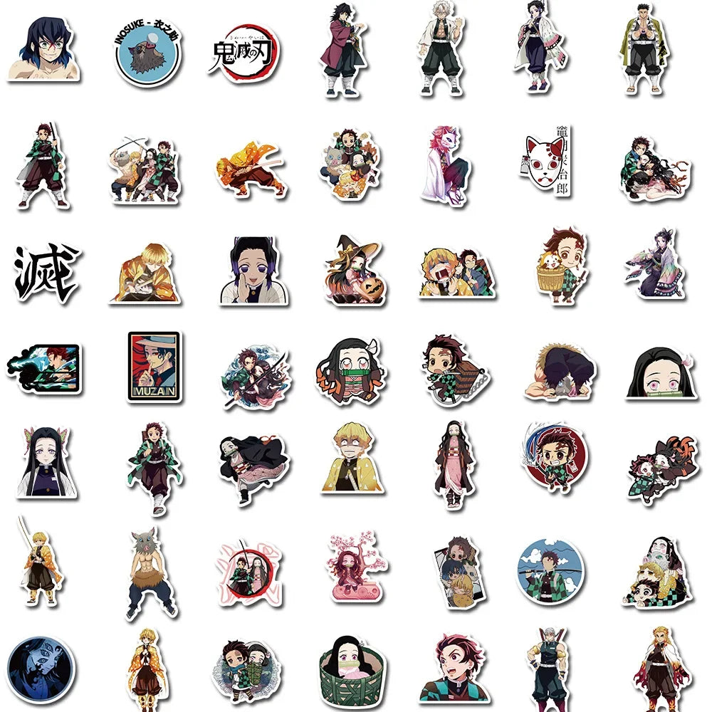 50Pcs Demon Slayer Japanese Anime Stickers Graffiti Skateboard Refrigerator Decorated Notebook Luggage Waterproof Sticker