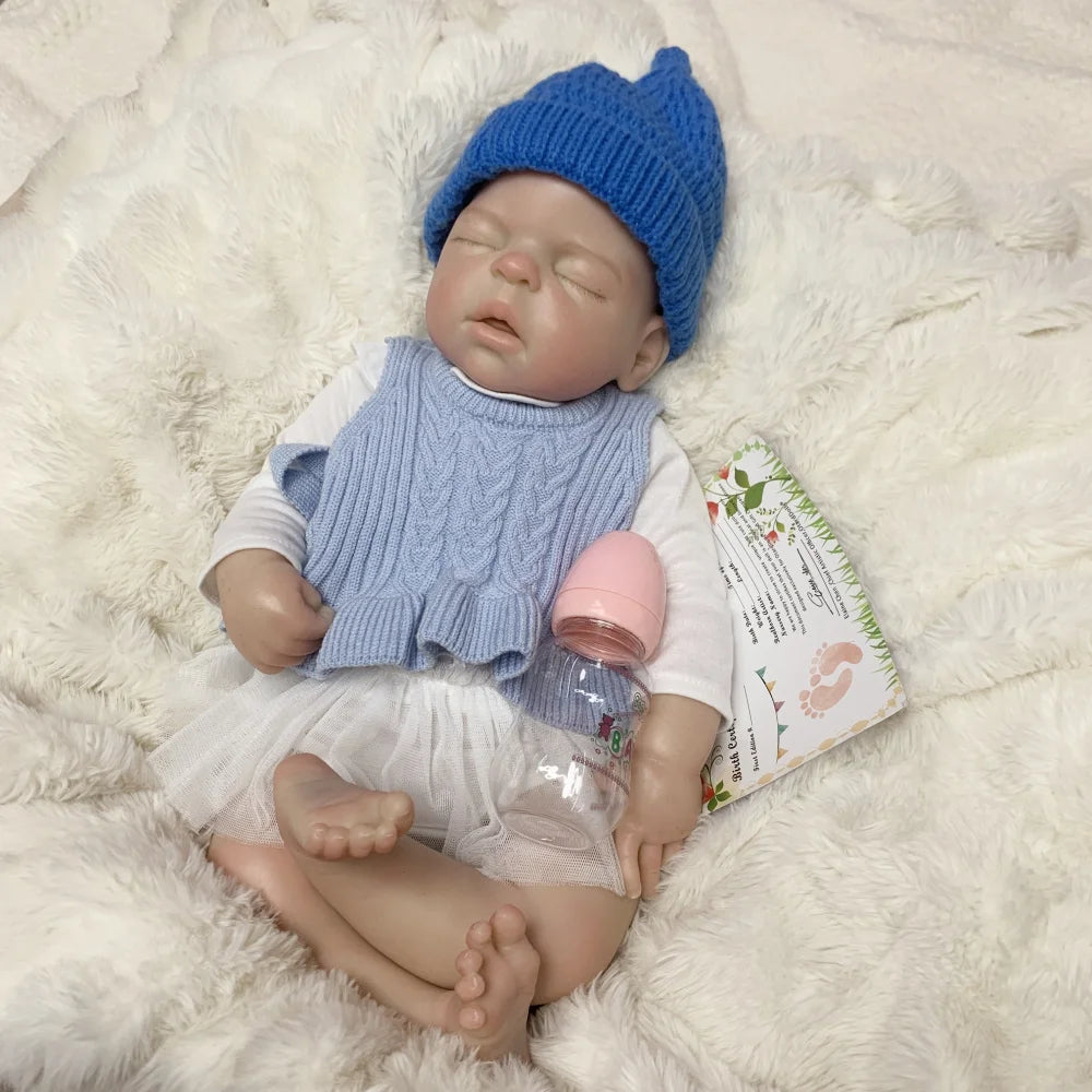 22 Inch Henry Full Silicone Reborn Baby Girl Doll, Realistic Soft Touch Collectible Toy for Gift & Collectors