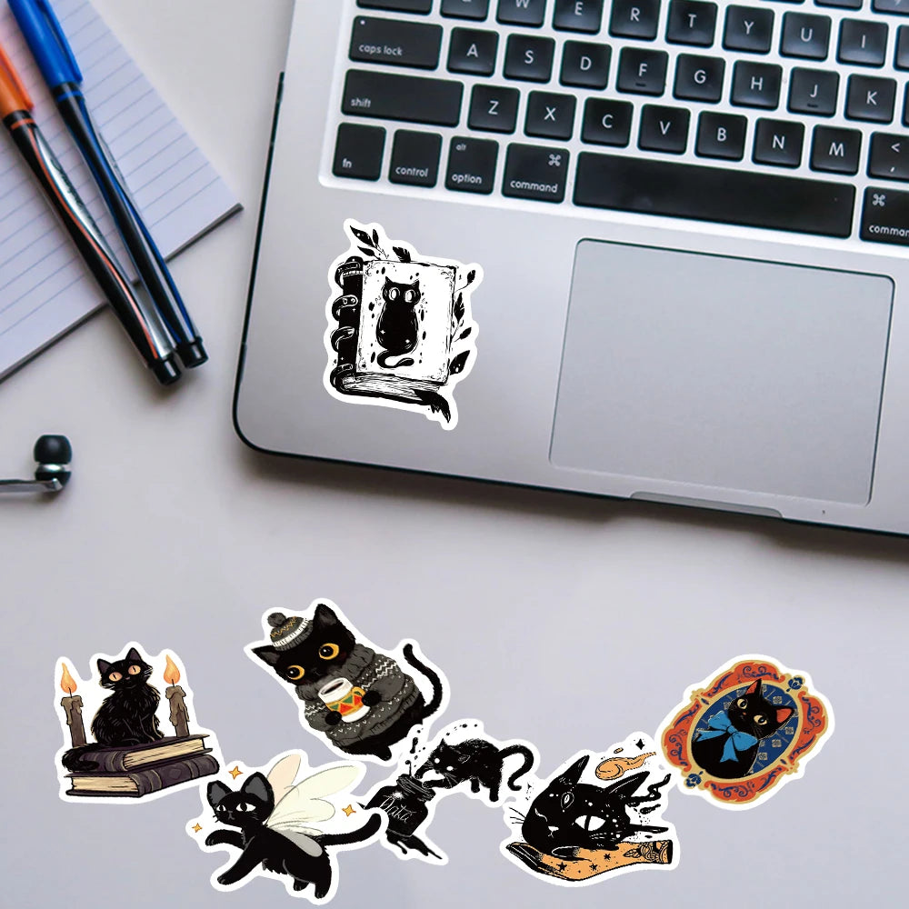 50PCS Dreamy Mysterious Star Black Cat Sticker Creative Aesthetic Art Collection Decoration Computer Guitar Scrapbook Gift Decor