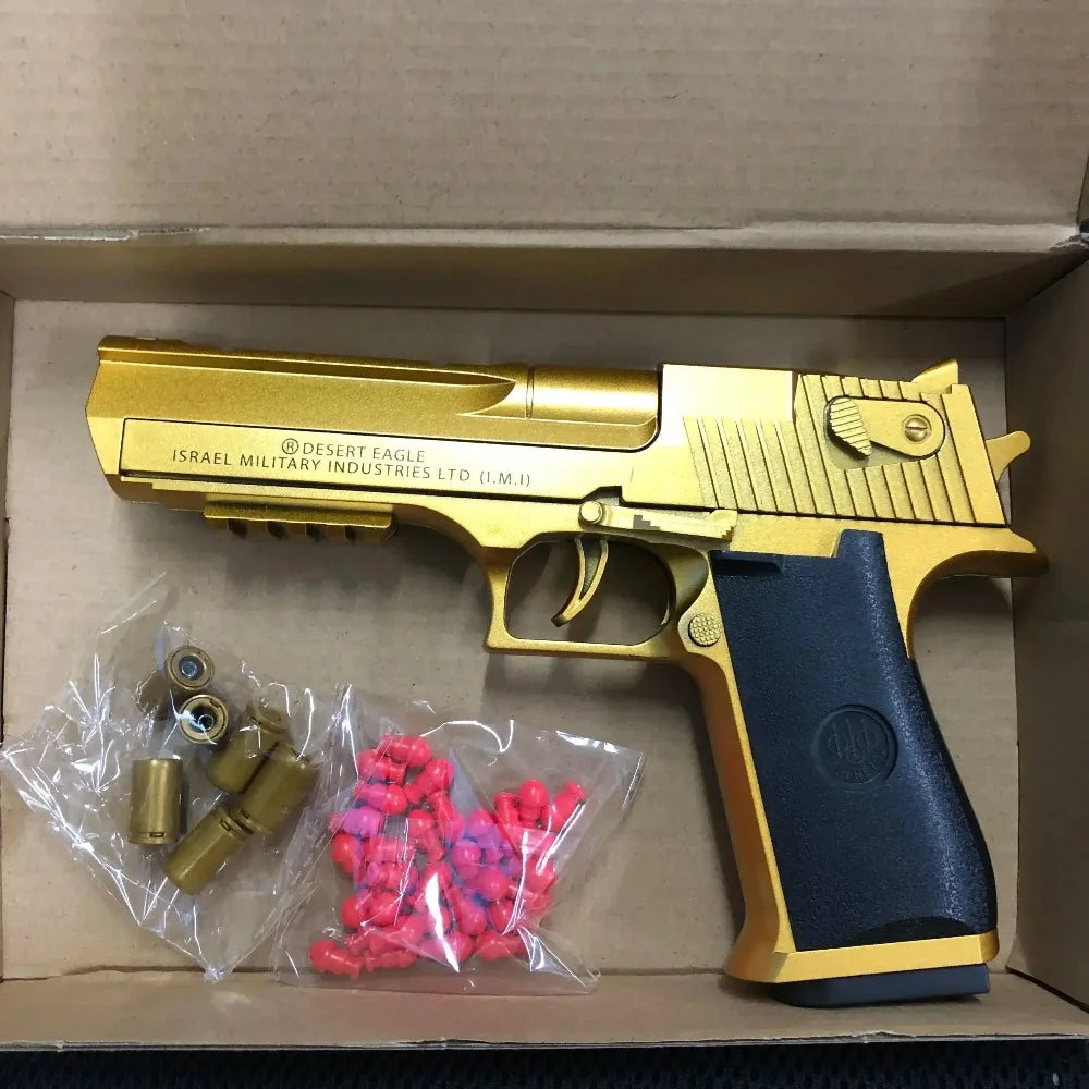 WHContinuous Fire Toy Gun Desert Eagle Mechanical Pistol Shell Ejection Decompression Toy Empty Hanging Soft Bullet Toy Gun Gift