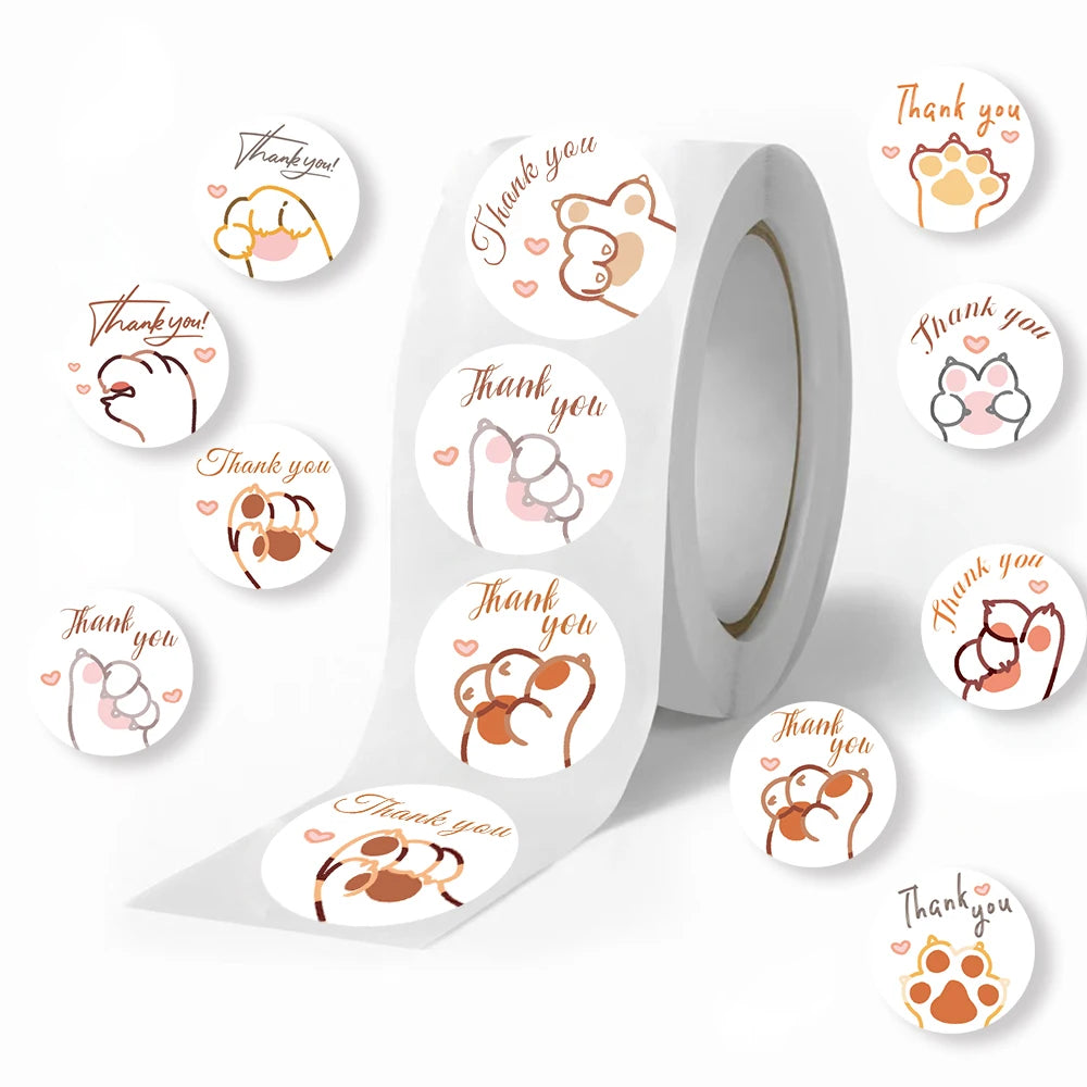 500PCS Cute Cartoon Paw Print Stickers Dog Cat Bear Paw Labels Stickers For Thank You Sticker Stationery Teacher For Student