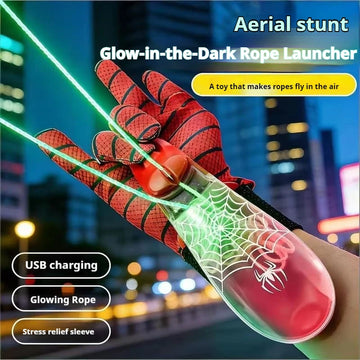Electric Spider Web Launcher Glow In Dark Retractable Luminous Rope Rechargeable Usb Interactive Toy Automatic Cord Retraction