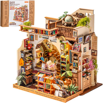 Rolife Wooden Dollhouse 3D Puzzle Pagestory Bookstore DIY Miniature House Craft Kit Kit with LED Light for Bookshelf Decor Brain Teasers Jigsaw Toys Holiday Gift for Book Lovers