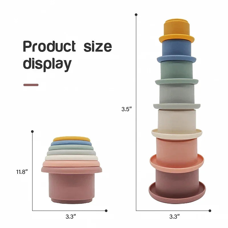 Baby Montessori Cup Stacking Toys Beach Pool Bathtub Educational Toys for Toddler Infant 0-12 Month Xmas Gift