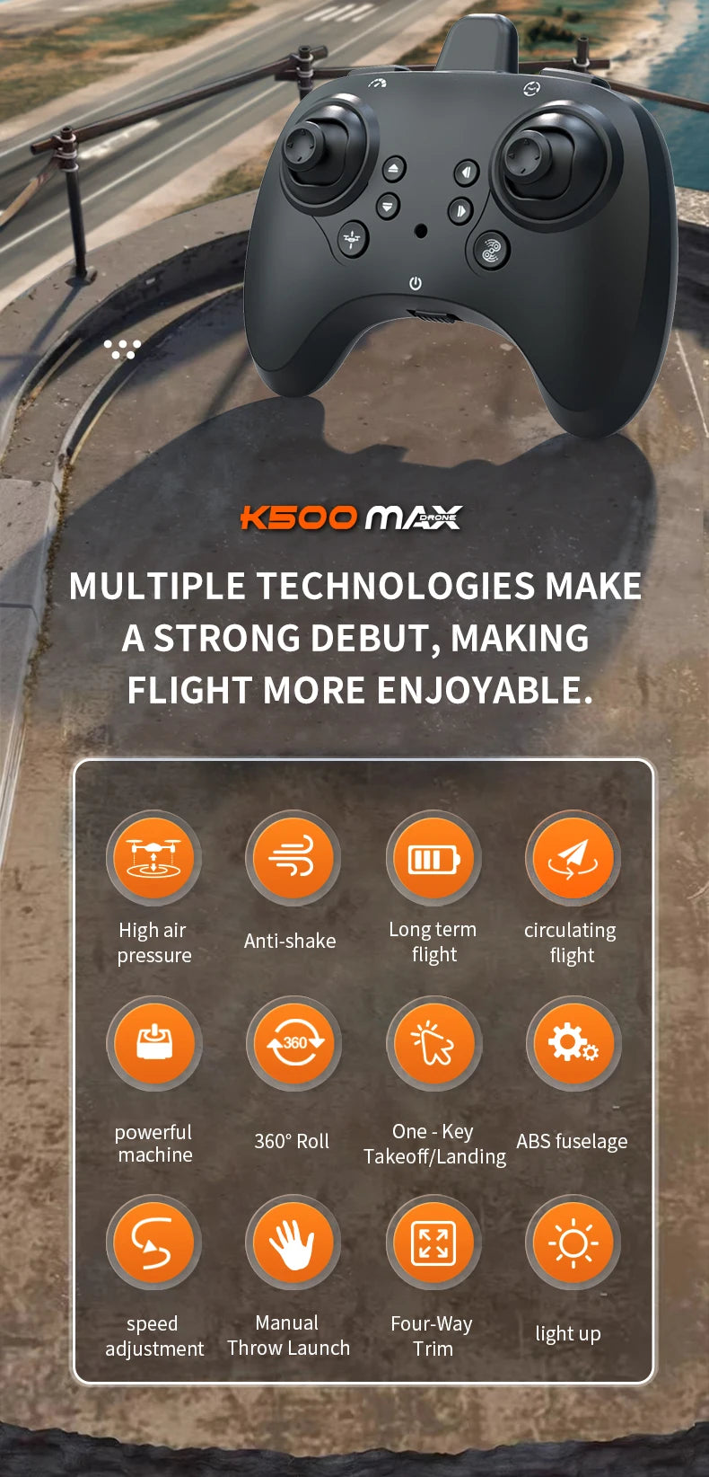 K500 RC Drone with LED Lights & Air Pressure Altitude Hold – Shock-Resistant Mini Quadcopter, 2.4G Remote Control, One-Key Takeoff/Landing/360° Rotation, Indoor/Outdoor Flying Toy, Ideal Gift for Friends
