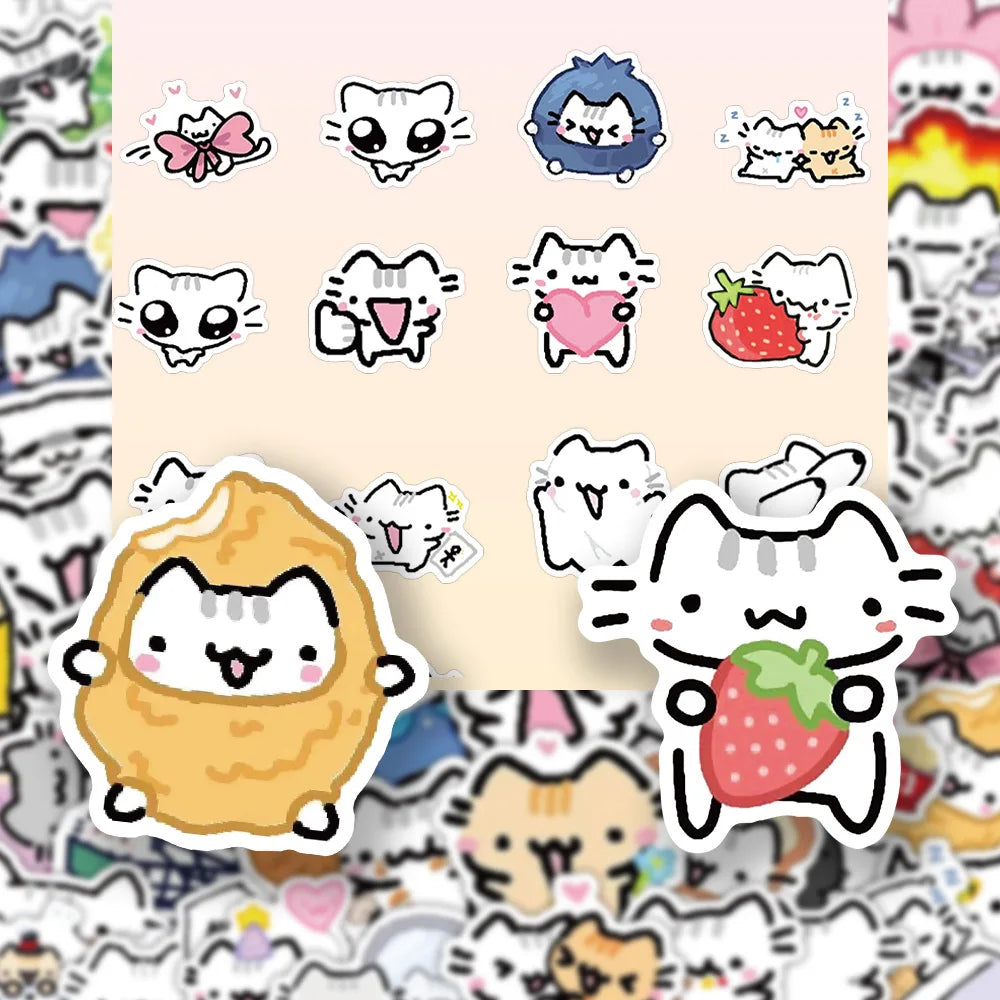 72PCS Line Kitten Daily Graffiti Sticker Cute Cat Cartoon Decal for Laptop Phone Guitar Cup Skateboard Waterproof Sticker