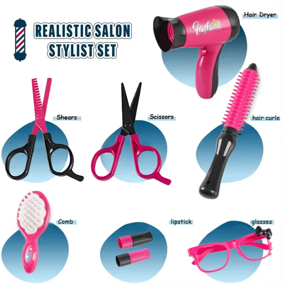 17pcs Pretend Play Hair Salon Set For Girls, Including Hair Dryer Toy,Hair Cutting Cape Styling Accessories,Toys For Girls