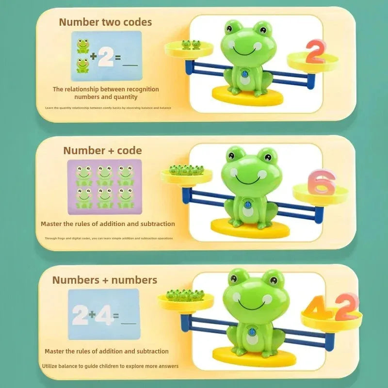 Frog Balance Math Game, STEM Educational Counting Toys for Kids 3-5+ Years, Fun Number Learning Scale for Addition & Subtraction