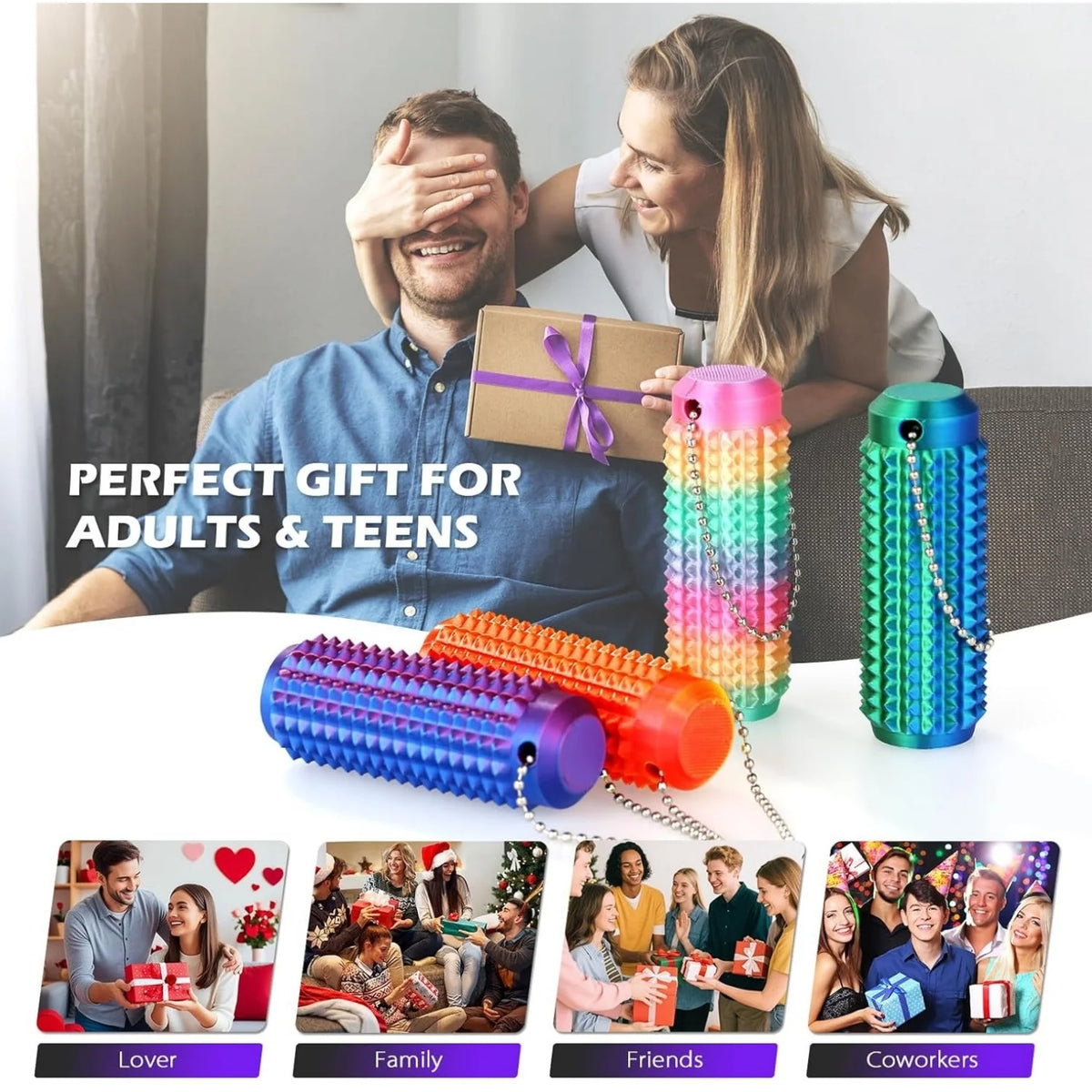 Pain Stim Fidget Anxiety Relief 3D Printed Spiky Grippie Stim Keychain for Stress Relief & Focus, Novelty Gift for Adults & Teen
