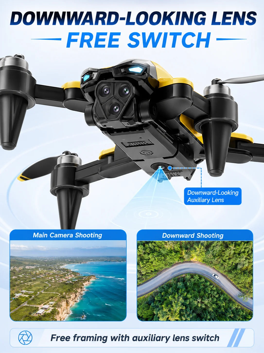Brushless Aerial RC Drone 8K Triple Camera 5G Transmission 7 Level Wind Resistance Optical Flow Hover Folding Portable Drone