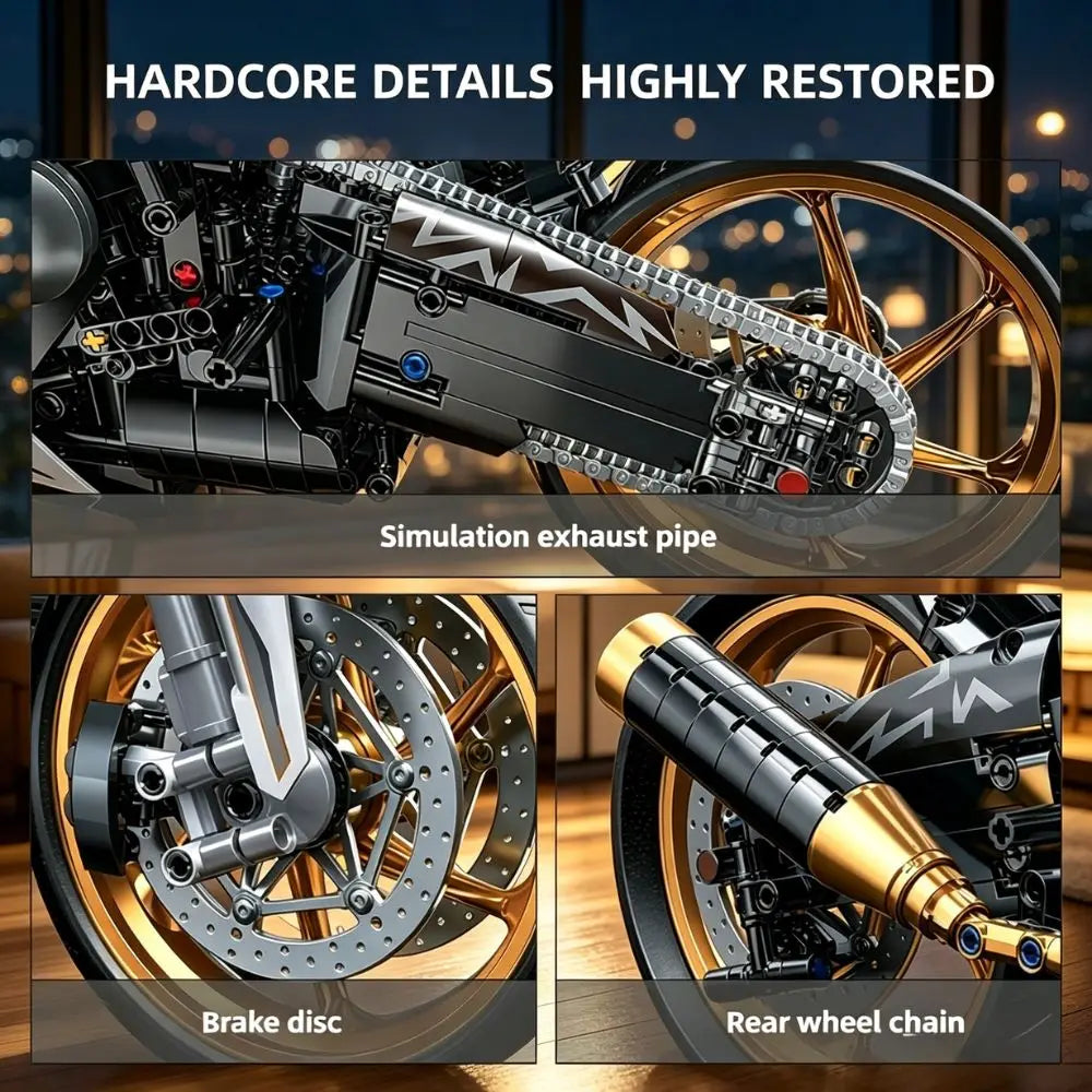 KAVOWORLD 1:5 Large Scale Sport Motorcycle Building Bricks Set 2078pcs DIY Motorbike Construction Model Kit Movable Steering Front Rear Suspension Simulation Chain Drive Home Decor Christmas Birthday Holiday Gift for Teens Me