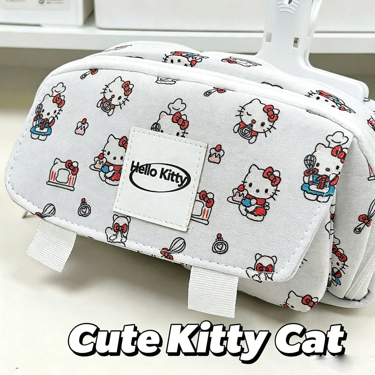 Hallo Kitty Cartoon Print Flap Pencil Case, Large Capacity Student Zippered Stationery Bag for Women Pencil Cases & Storage Bags