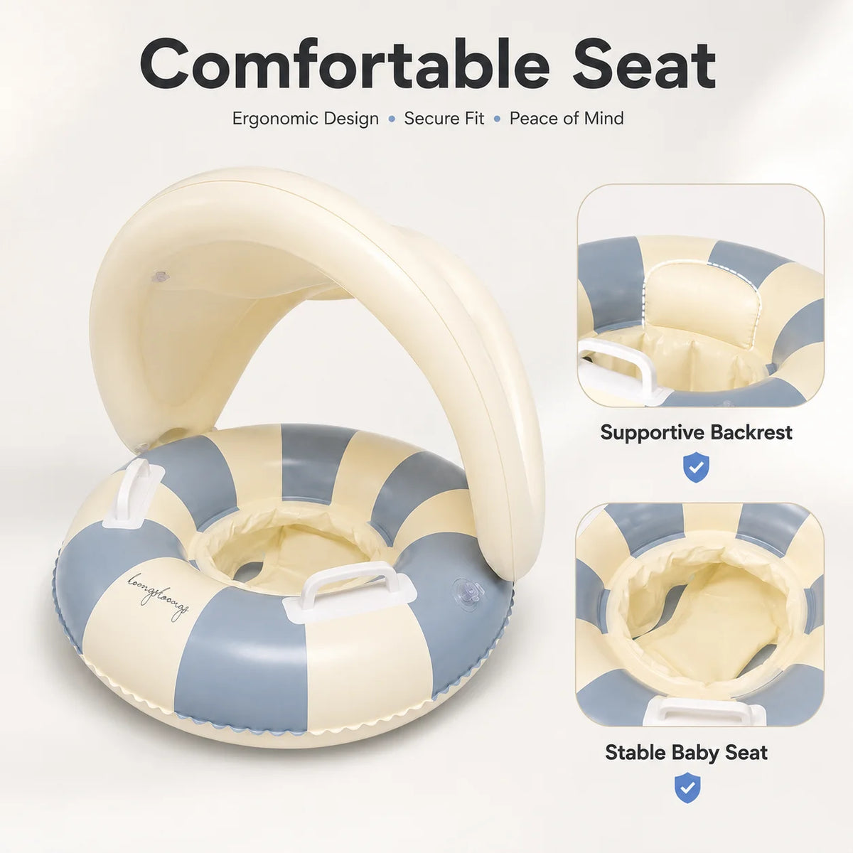 Baby Swim Ring Inflatable Summer Pool Float Seat with Canopy Sunshade Handles Cartoon Swimming Ring for Boys Girls Toddler 40lbs