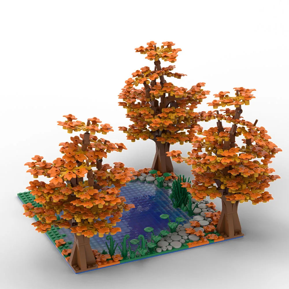 LEQUMOC Creative Maple and Lake Forest Tree Rivers Natural Scenery Ideas MOC Building Blocks Bricks Toys for  Gifts Toy