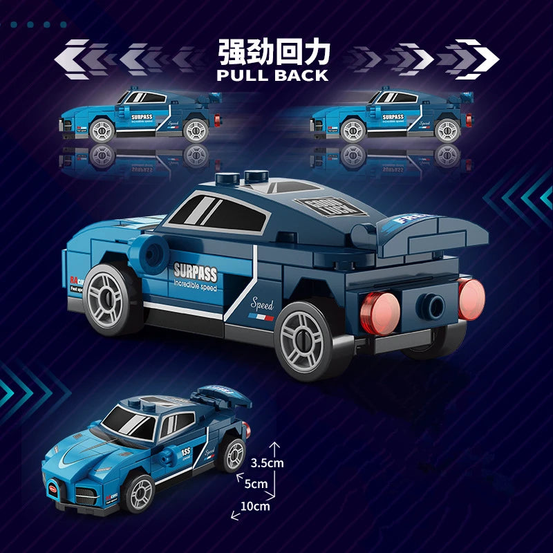 NEW DIY Four Grid Formula Racers Racing Car Pull Back Speed Vehicle Building Blocks Kit Boys Bricks Movie Model  Toy City Ideas