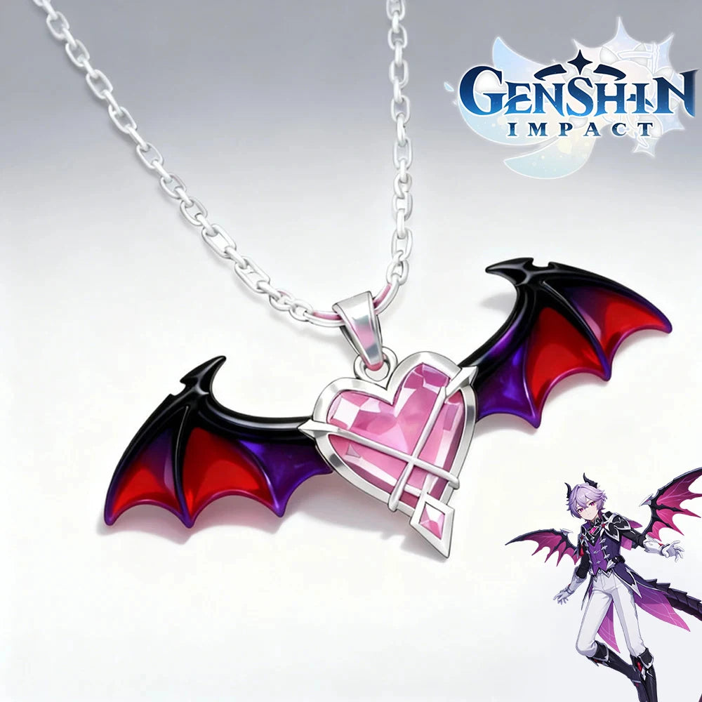 Game Genshin Impact Durin Cosplay Necklace Dragon Wings Unisex Heart Clavicle Chain Couple Props