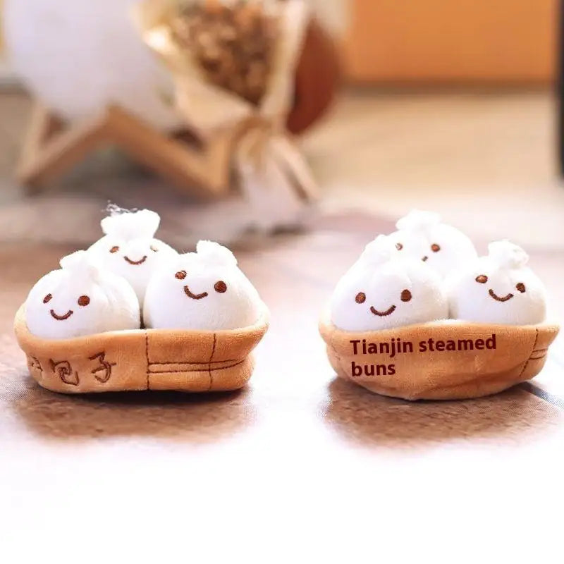 Steamed Bun Plush Keychain Cute Xiaolongbao Plush Toy Doll Bag Charm Keyring Mini Plushie Food Plush Doll Gift for Kids