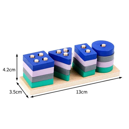 Mini Montessori Wooden Building Blocks Macarone Color Shape Match Puzzle Educational Toys for Boys Girls Toddlers
