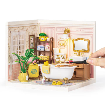 ROBOTIME DIY Miniature House Kit, Dollhouse Model Building Kit Birthday Creative Gifts for Adults, Kids (Pop Bubble Bathroom)