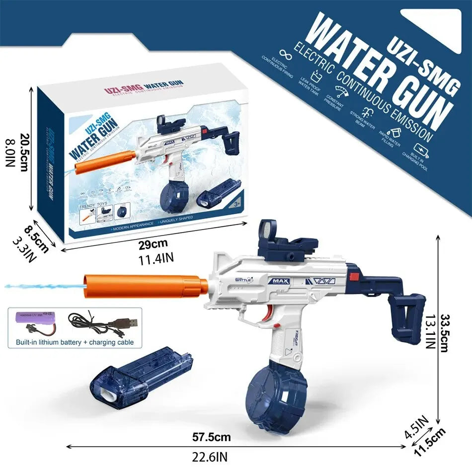 Children Automatic UZI Electric Backpack Water Submachine Gun Fights Summer Toy Water Guns Outdoor Beach Swimming Pool for Adult