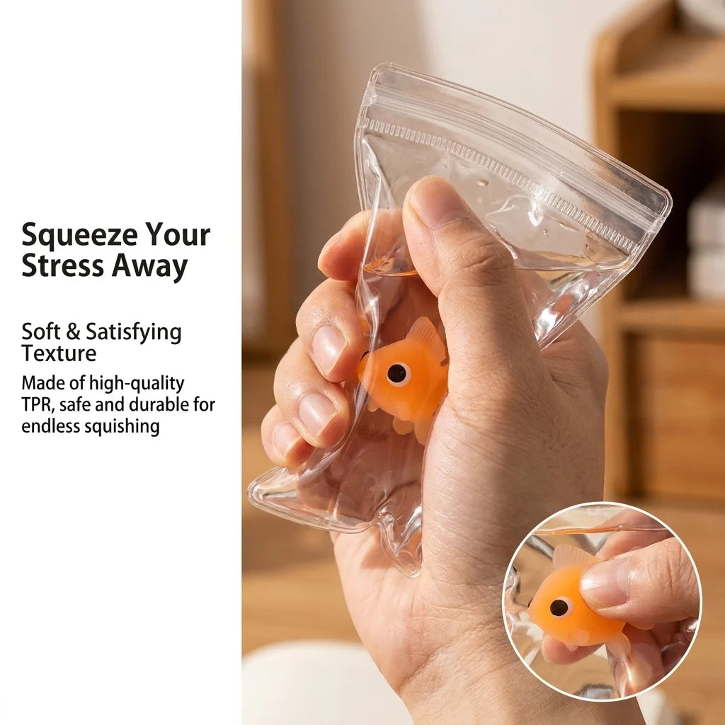 Cute Goldfish Squeeze Squishy Toy Soft TPR Pinch Fidget Gadget Transparent Bag Stress Relief Handheld Relax Novelty Accessory
